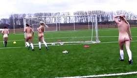 Sexually terrific inexperienced mademoiselles are playing football and undressing